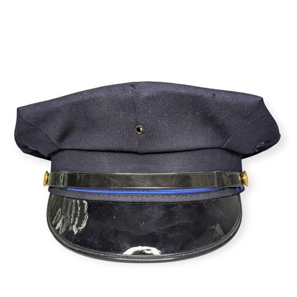 Vintage Dark Navy Blue Major Uniform Company Cap w/ Glossy Black Visor Size 7